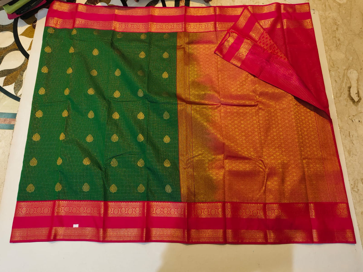Emerald Green and Pink semi silk saree