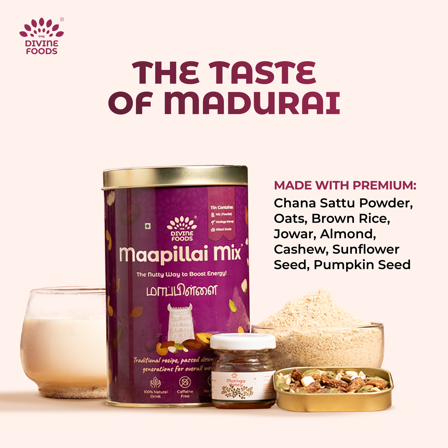 Madurai Maapillai Power Mix Kit (Maapillai mix powder 250 gm + Moringa honey 40 gm+ Premium mixed seeds 50 gm)