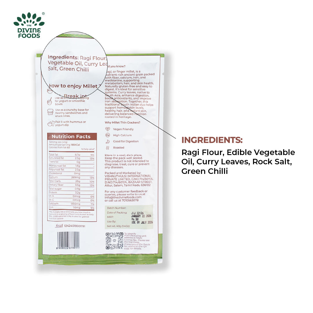 Divine Bytes | Ultra Thin Ragi Millet Crackers | Light, Crispy & Guilt-Free | Made with 72% Ragi Millet