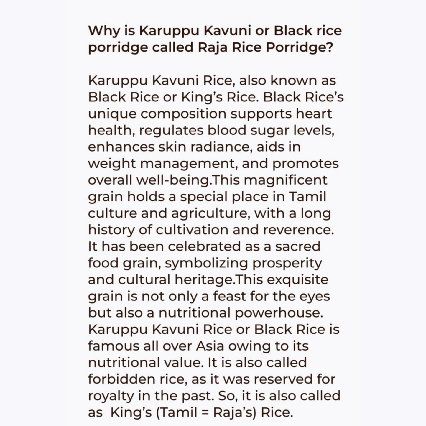 Raja’s Black Rice Porridge Mix – Karuppu Kavuni Kanji 250g