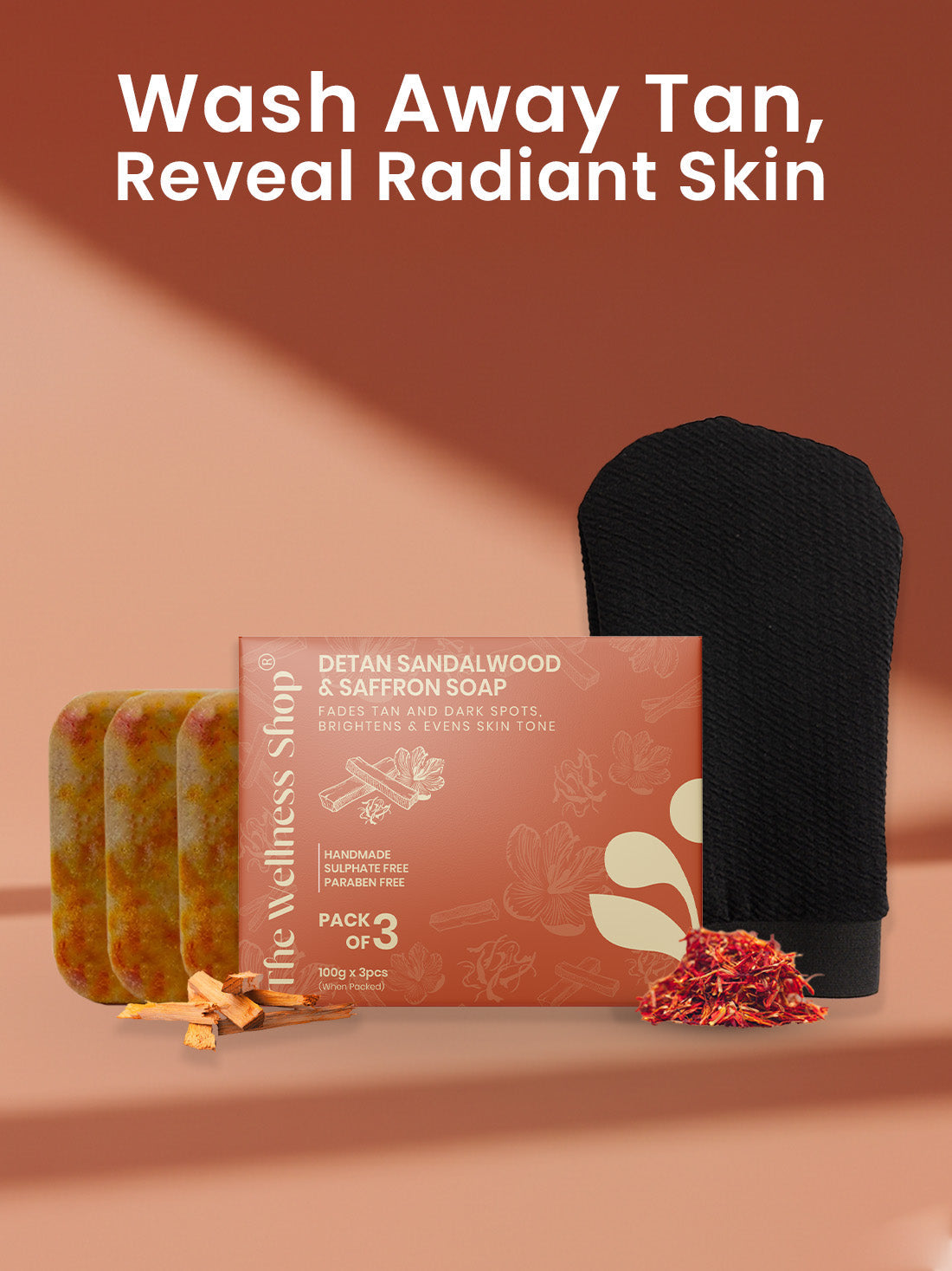 Detan sandalwood & saffron soap - pack of 3