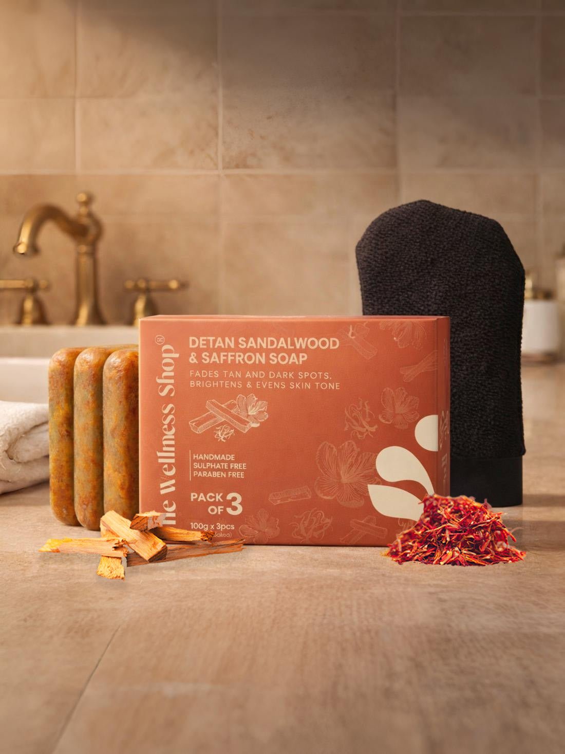 Detan sandalwood & saffron soap - pack of 3