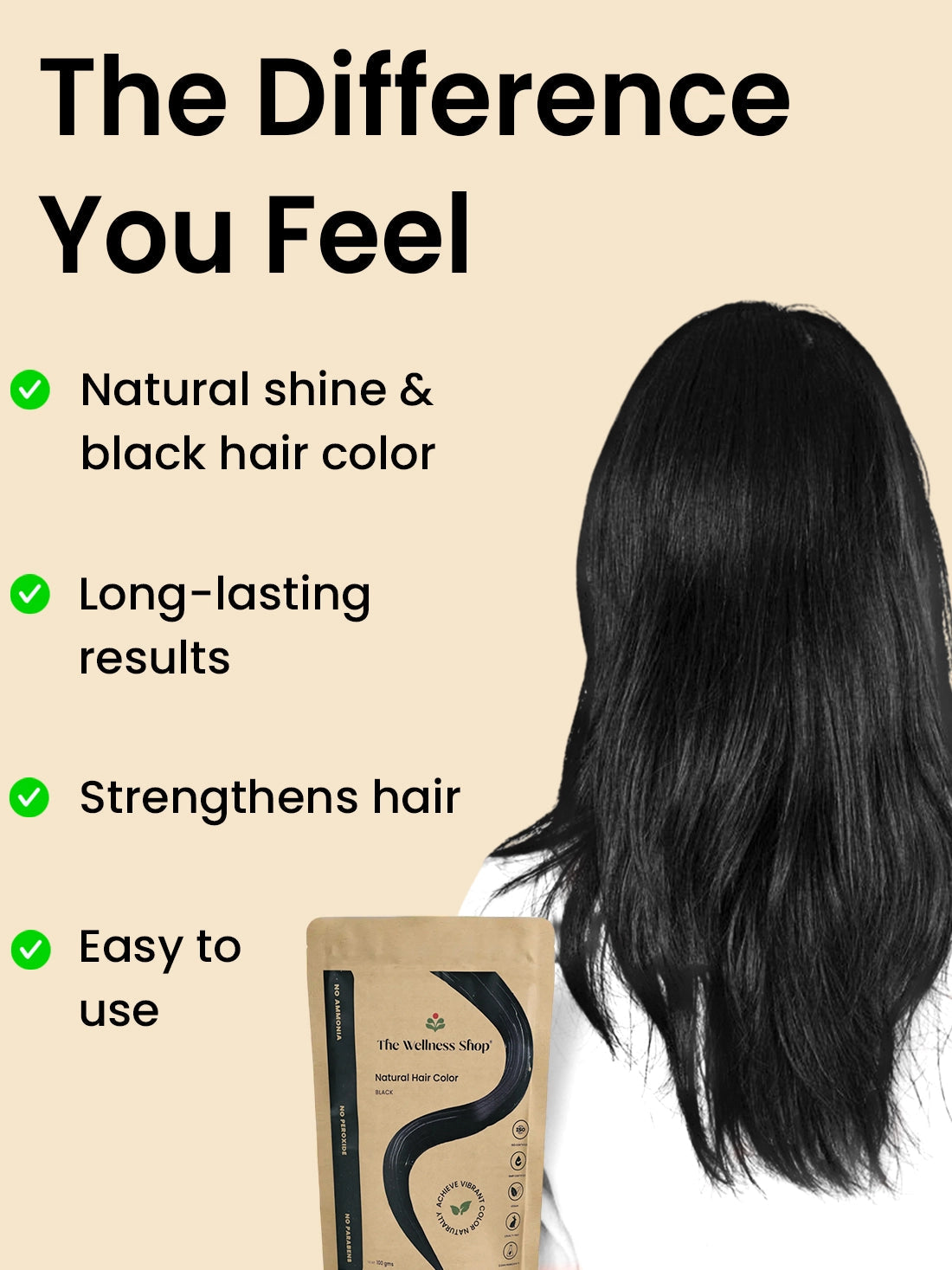 Natural black hair colour - 100gm (no ammonia, premium quality, lasts 3 weeks)