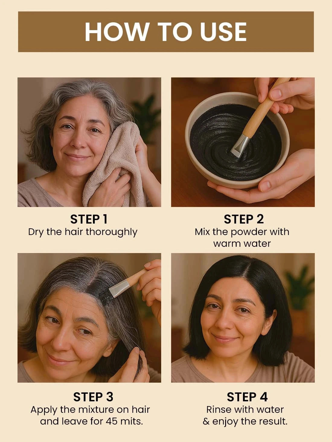 Natural black hair colour - 100gm (no ammonia, premium quality, lasts 3 weeks)