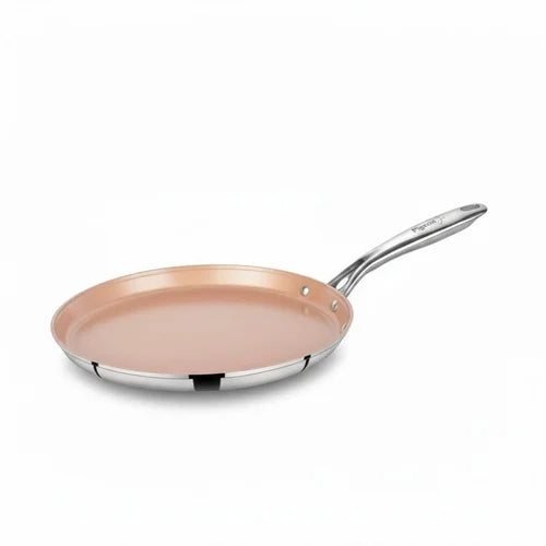 Pigeon CerraSteel Stainless Steel Clad Ceramic Flat Tawa 280 – Non Stick Dosa & Chapati Pan | Induction Compatible