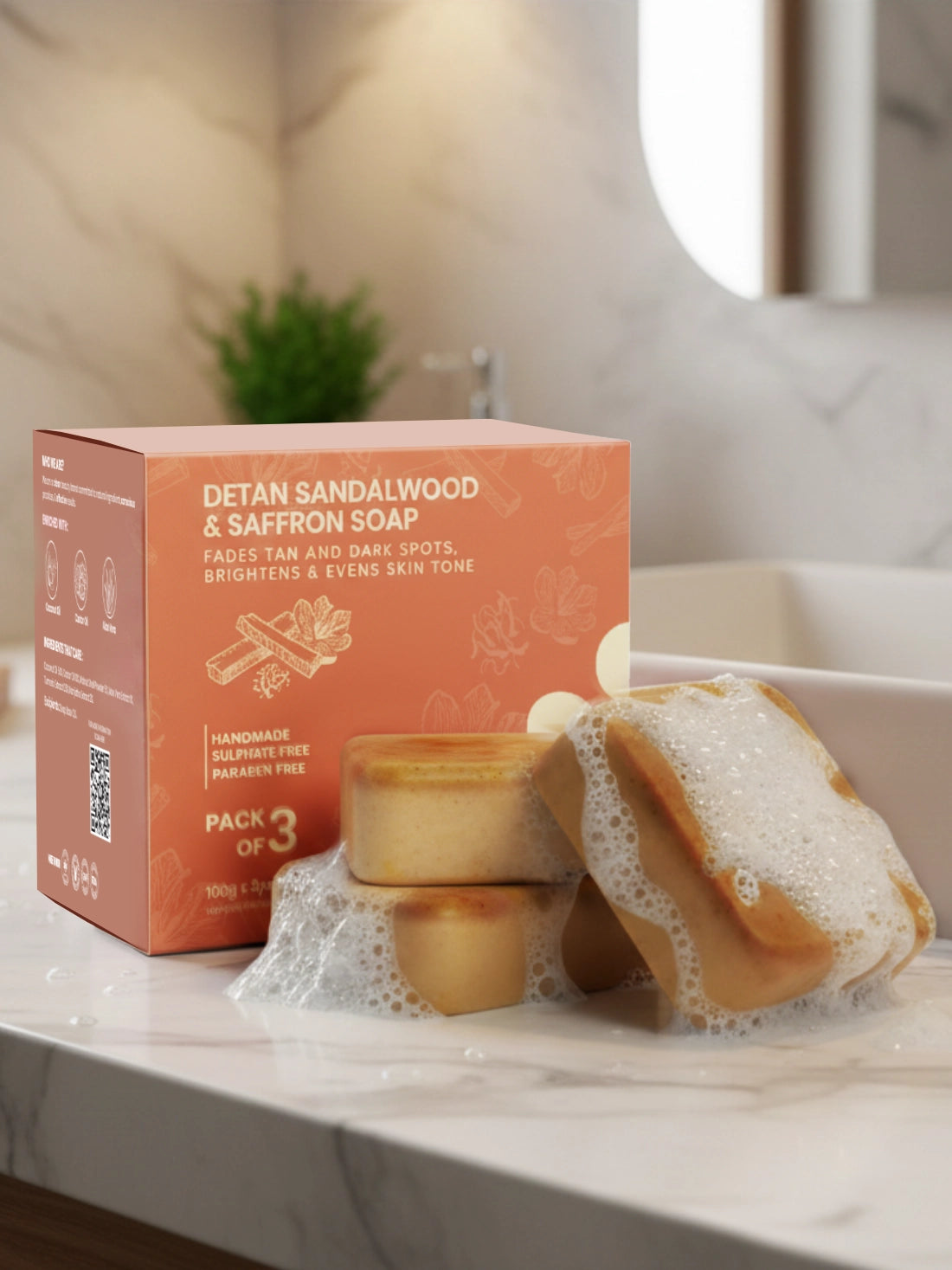 Detan sandalwood & saffron soap - pack of 3