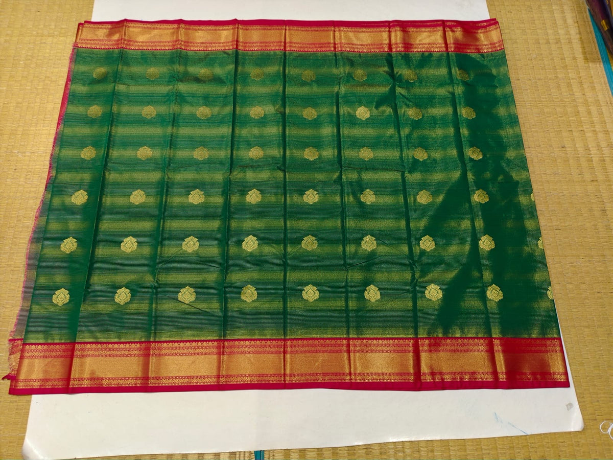 Bottle green and pink gold border festive saree