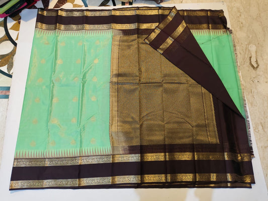 Mint Green and Chocolate Brown semi silk saree