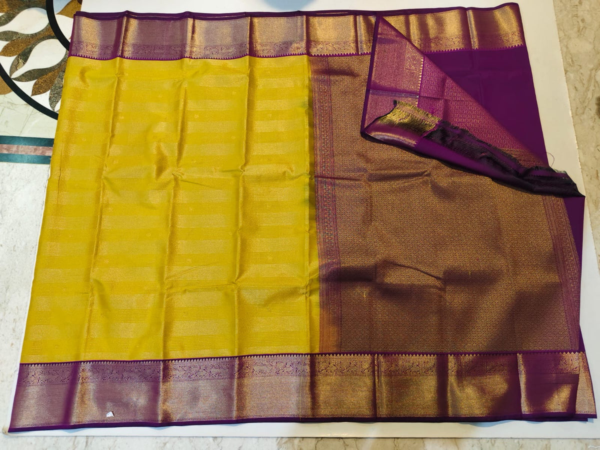 Mustard Yellow and Purple semi silk saree