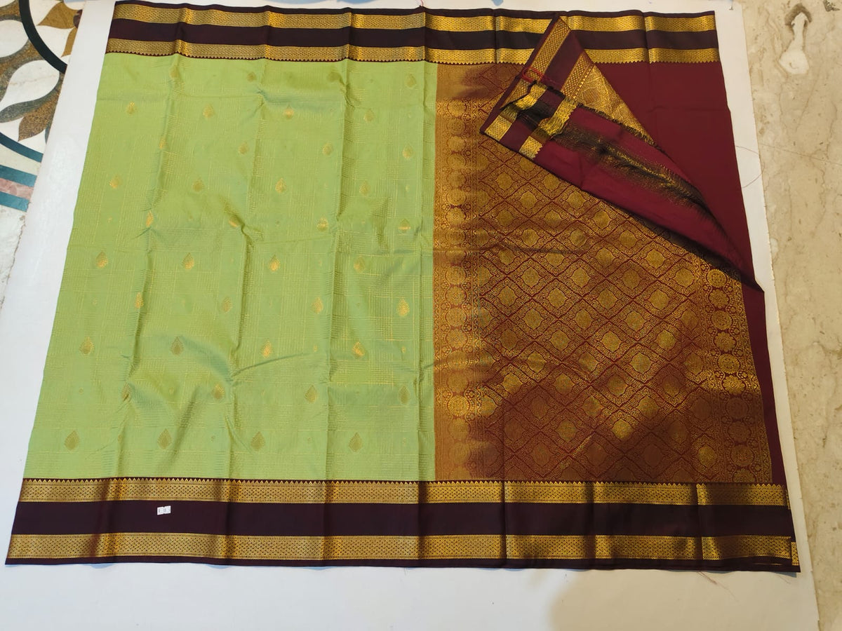 Pistachio Green and Maroon semi silk saree
